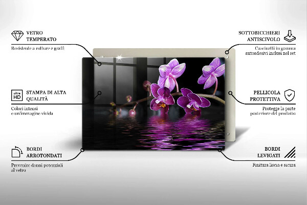 Tábua de corte de vidro Água Zen de Orquídea