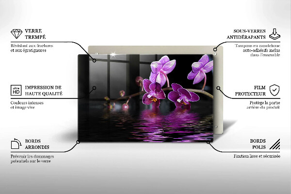 Tábua de corte de vidro Água Zen de Orquídea