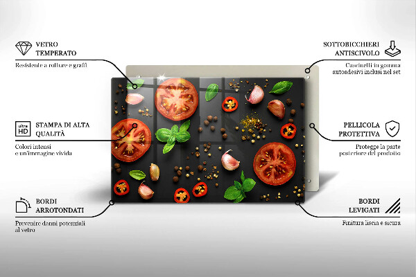 Tábua de cortar de vidro Tomates e especiarias