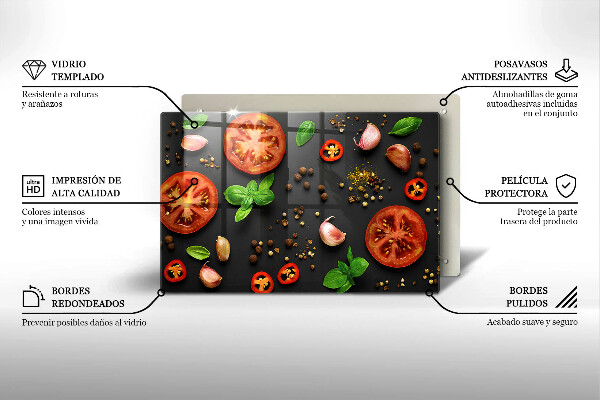 Tábua de cortar de vidro Tomates e especiarias