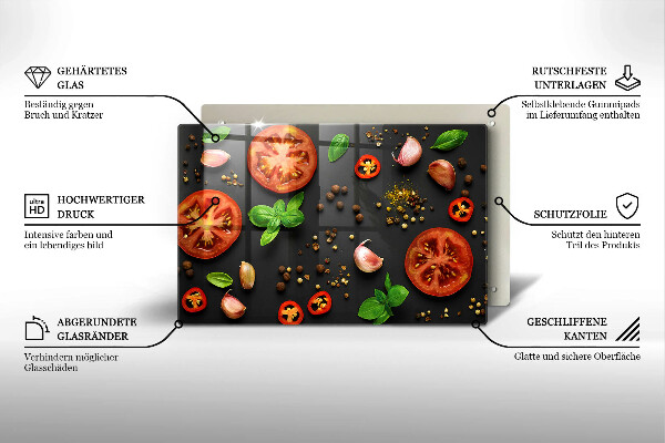Tábua de cortar de vidro Tomates e especiarias