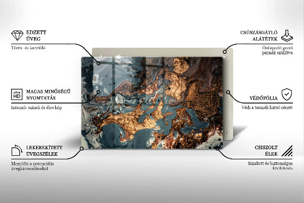 Tábua de vidro Estrutura de rocha dourada