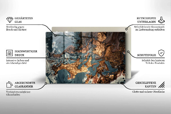 Tábua de vidro Estrutura de rocha dourada