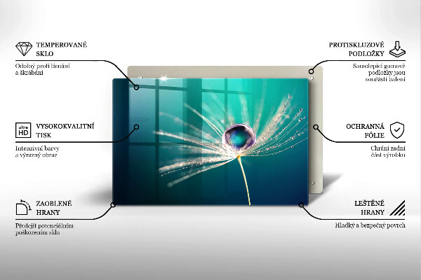 Tábua de cortar de vidro Orvalho em um dente-de-leão