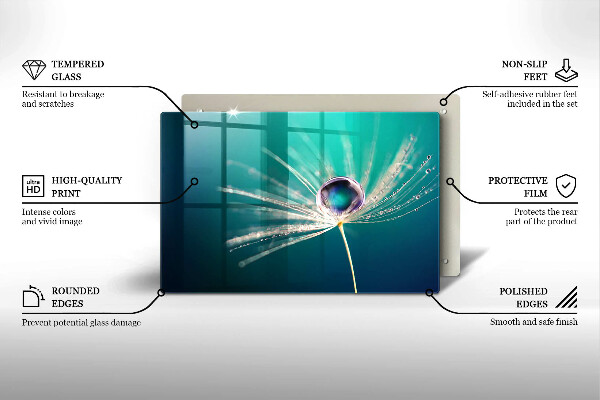 Tábua de cortar de vidro Orvalho em um dente-de-leão