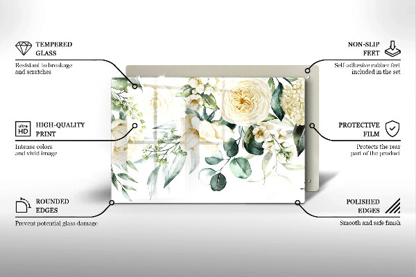 Tábua de corte de vidro Flores em aquarela