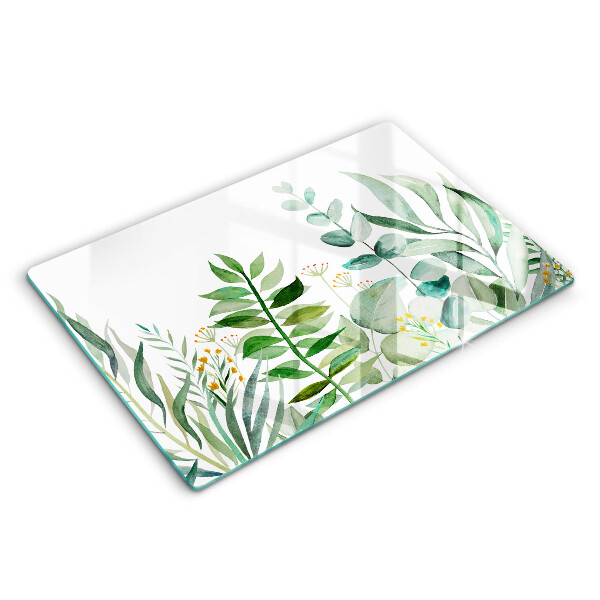 Tábua de corte de vidro Ilustração de folhas de plantas