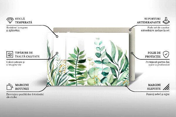 Tábua de corte de vidro Ilustração de folhas de plantas