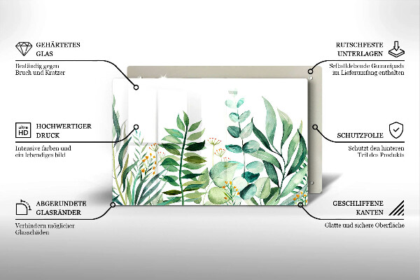 Tábua de corte de vidro Ilustração de folhas de plantas