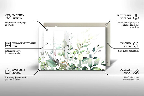 Tábua de vidro Plantas em aquarela