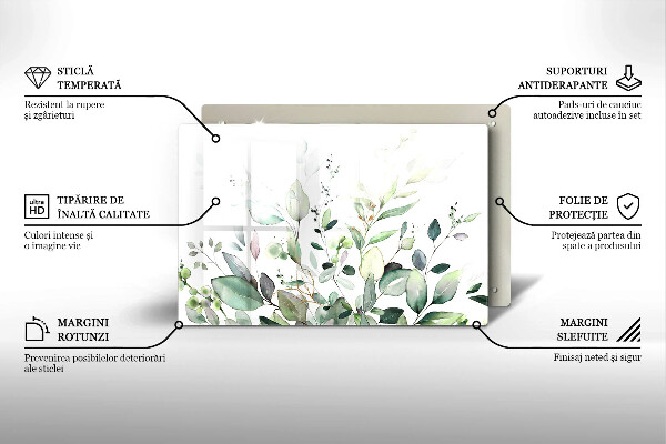 Tábua de vidro Plantas em aquarela