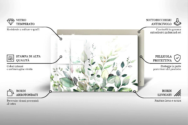 Tábua de vidro Plantas em aquarela