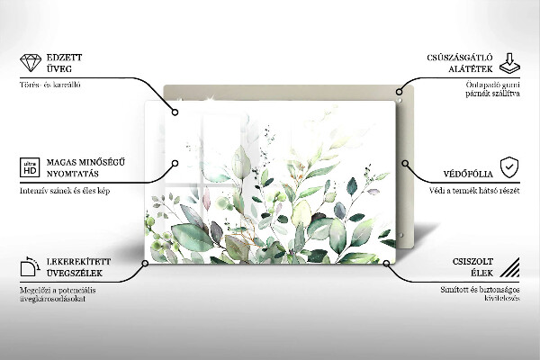 Tábua de vidro Plantas em aquarela