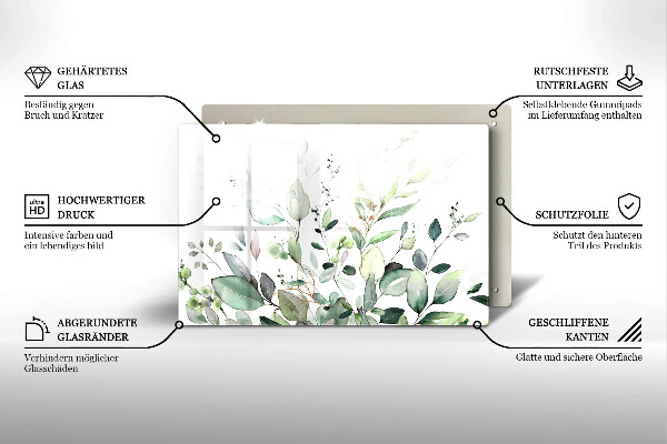 Tábua de vidro Plantas em aquarela