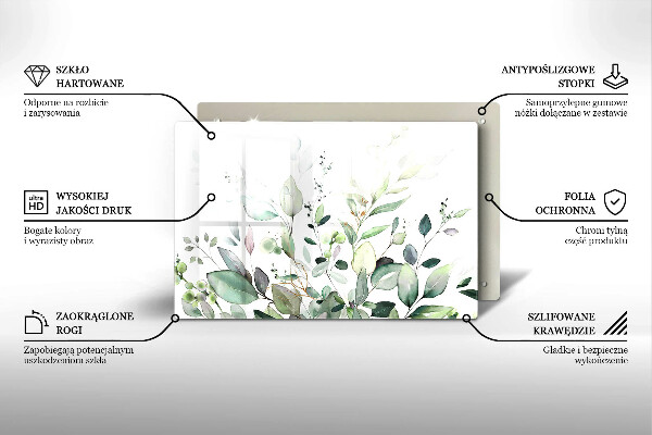Tábua de vidro Plantas em aquarela