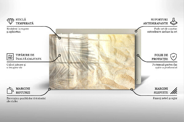 Tábua para corte Folhas de palmeira e areia