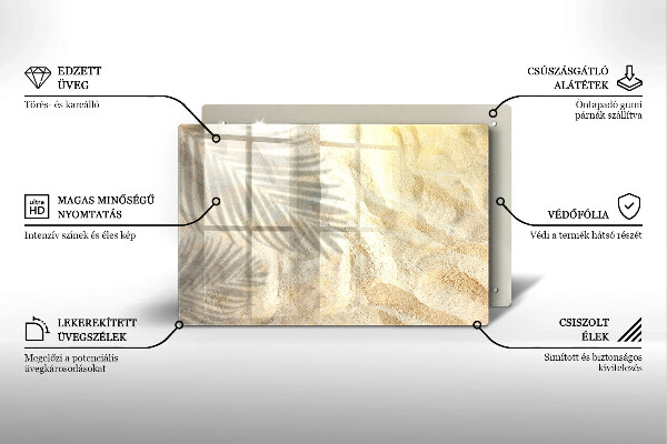 Tábua para corte Folhas de palmeira e areia