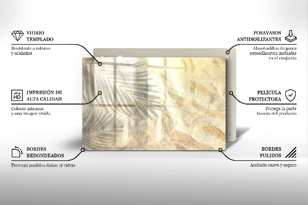 Tábua para corte Folhas de palmeira e areia