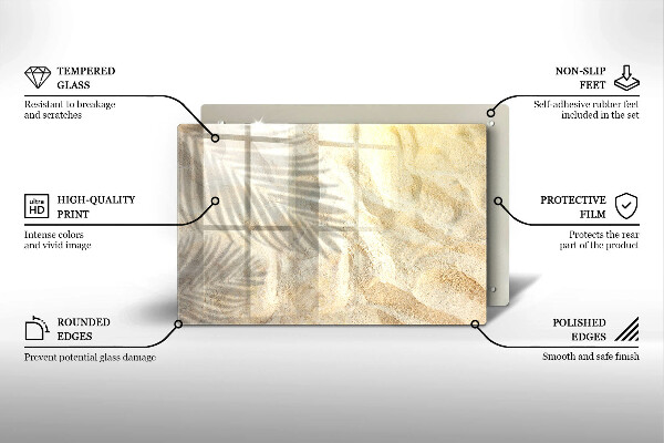 Tábua para corte Folhas de palmeira e areia
