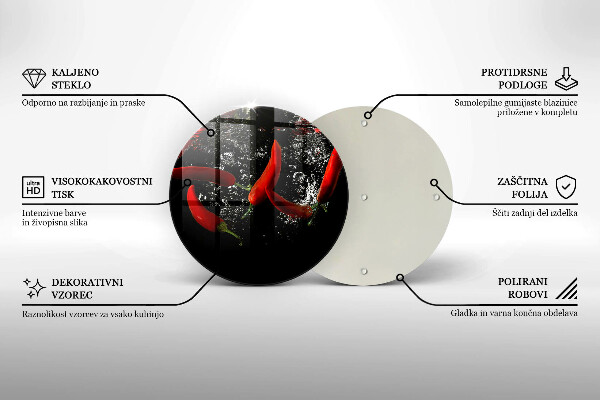 Tábua de corte de vidro Pimentas em água