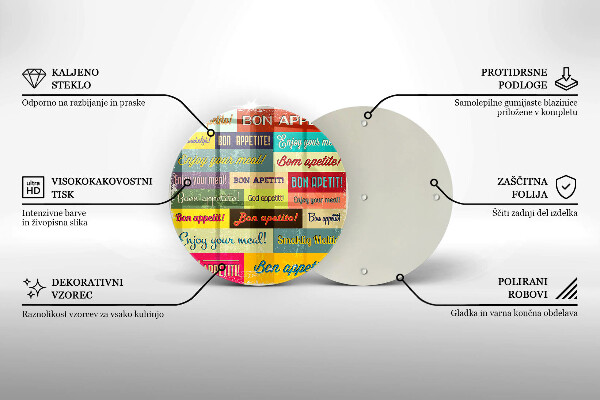 Tábua de cortar de vidro Bon appetit legendas idiomas