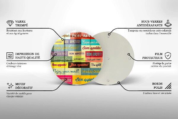 Tábua de cortar de vidro Bon appetit legendas idiomas