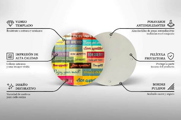 Tábua de cortar de vidro Bon appetit legendas idiomas