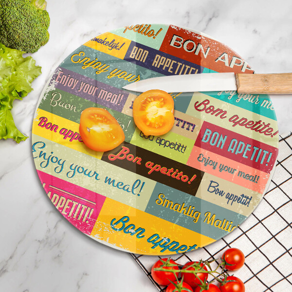 Tábua de cortar de vidro Bon appetit legendas idiomas