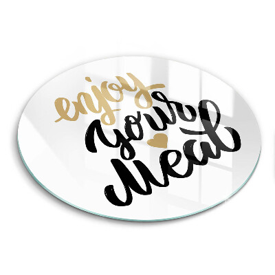 Tábua de vidro A inscrição Aproveite sua refeição