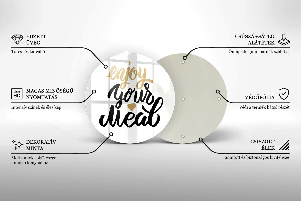 Tábua de vidro A inscrição Aproveite sua refeição