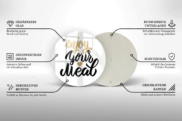 Tábua de vidro A inscrição Aproveite sua refeição