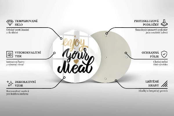 Tábua de vidro A inscrição Aproveite sua refeição