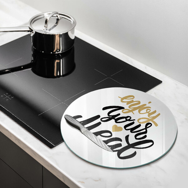 Tábua de vidro A inscrição Aproveite sua refeição