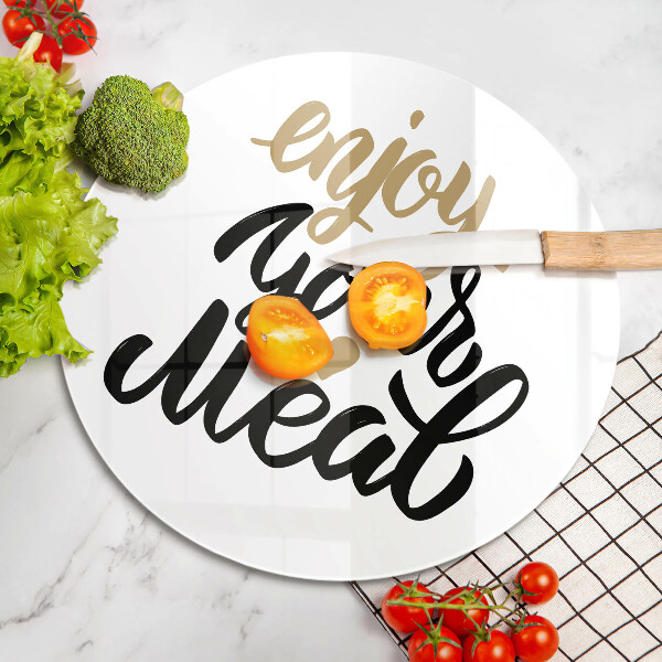 Tábua de vidro A inscrição Aproveite sua refeição
