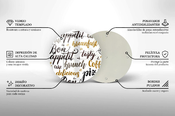 Tábua de vidro legendas de bom apetite