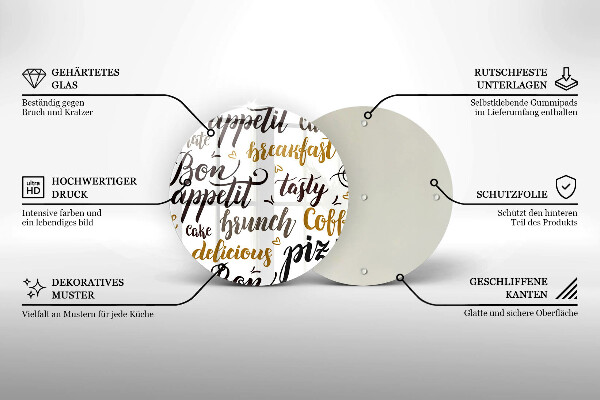 Tábua de vidro legendas de bom apetite