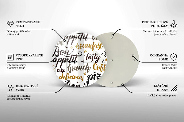 Tábua de vidro legendas de bom apetite