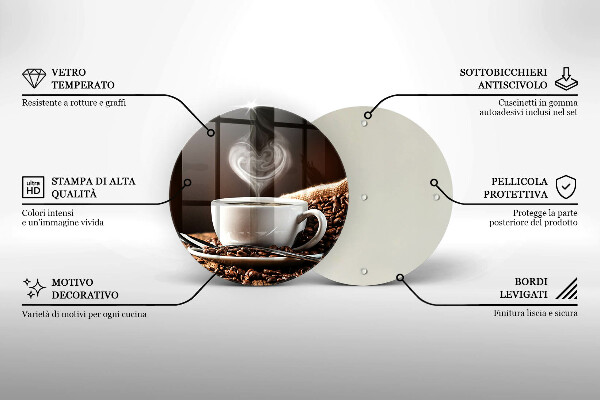 Tábua de corte de vidro Café e uma xícara