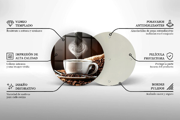 Tábua de corte de vidro Café e uma xícara