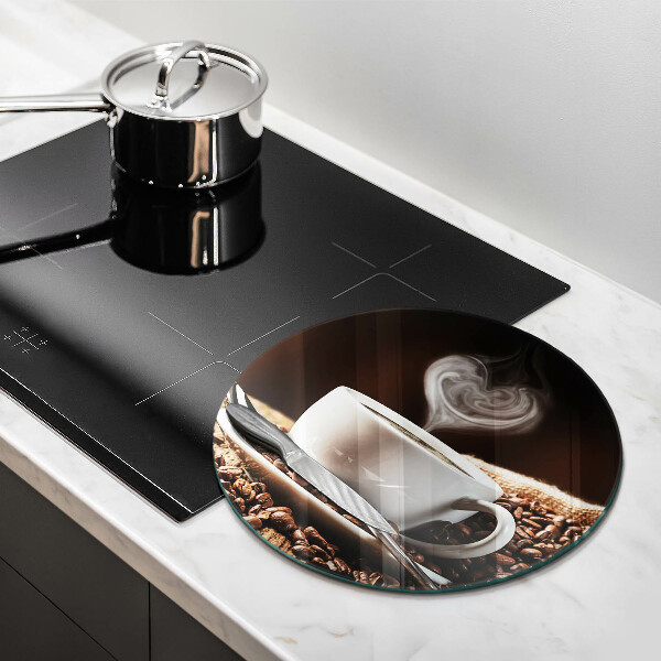 Tábua de corte de vidro Café e uma xícara