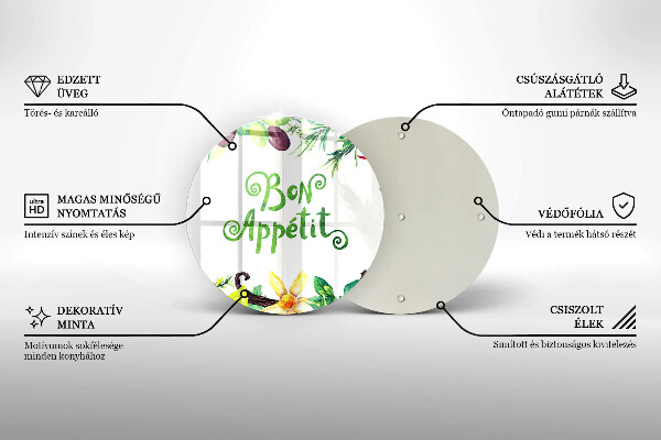 Tábua de cortar de vidro A inscrição Bon Appetit