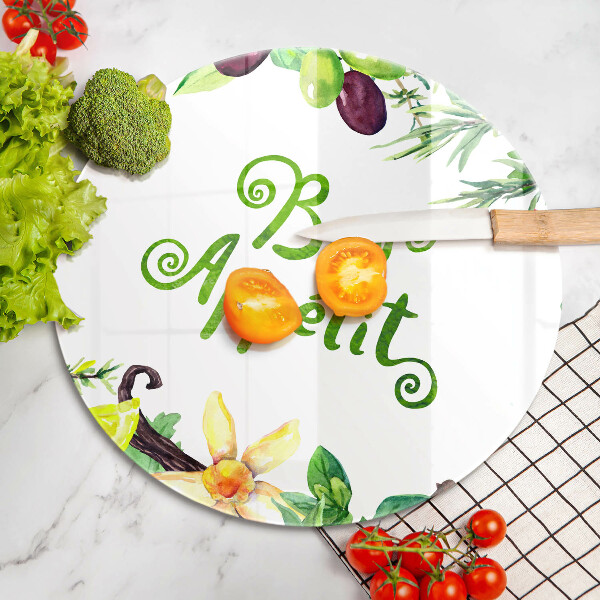Tábua de cortar de vidro A inscrição Bon Appetit