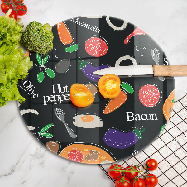 Tábua de cortar de vidro Ilustração de alimentos