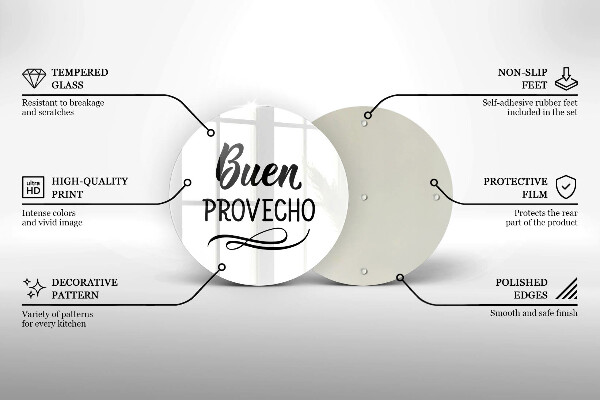 Tábua de corte de vidro A inscrição Buen provecho