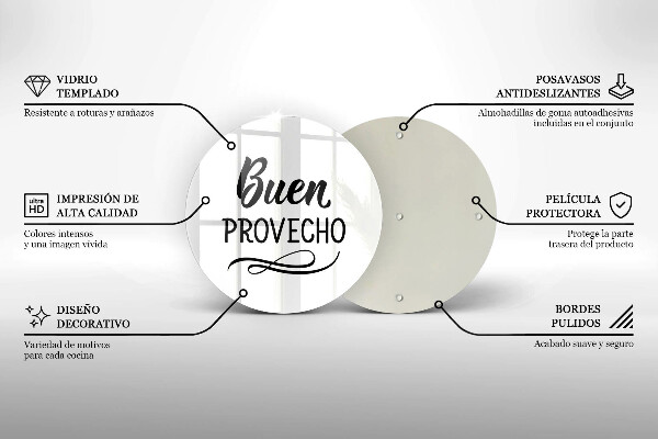 Tábua de corte de vidro A inscrição Buen provecho