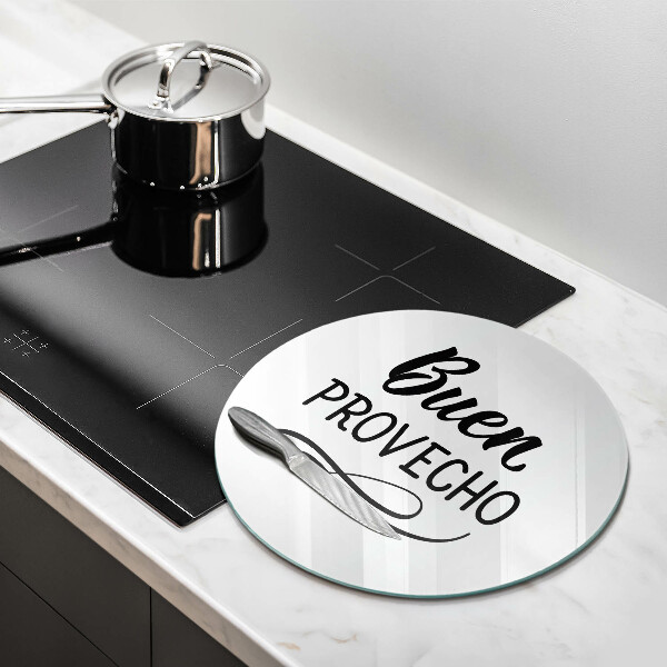 Tábua de corte de vidro A inscrição Buen provecho