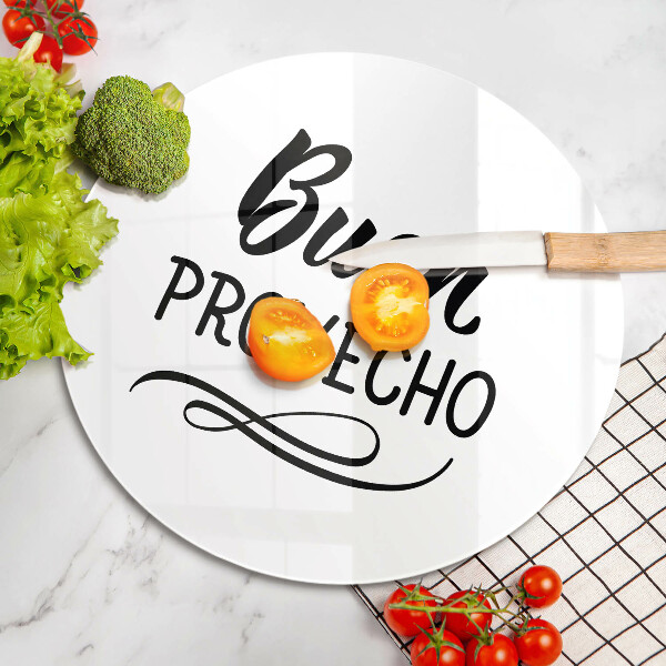 Tábua de corte de vidro A inscrição Buen provecho
