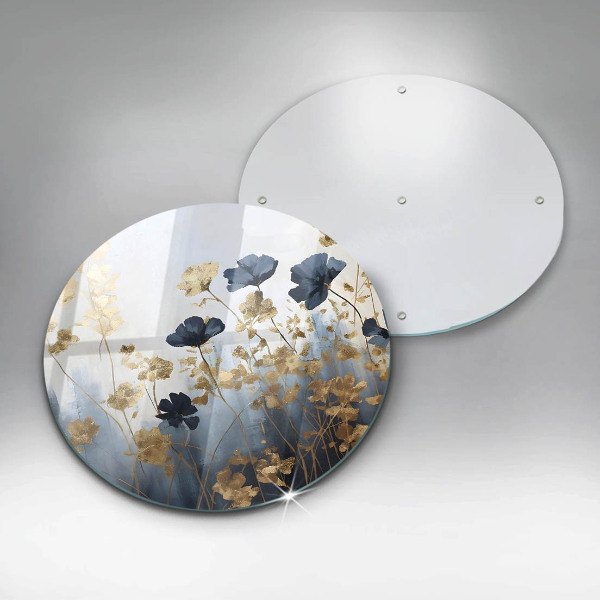 Tábua de cortar de vidro Flores azuis e douradas