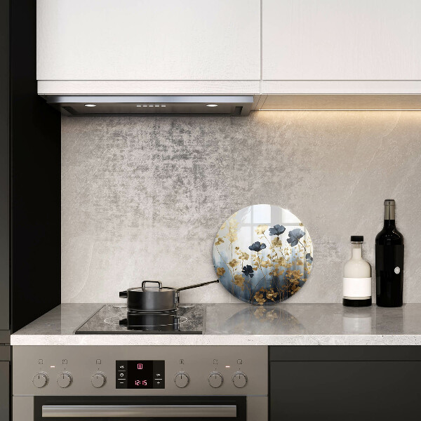 Tábua de cortar de vidro Flores azuis e douradas