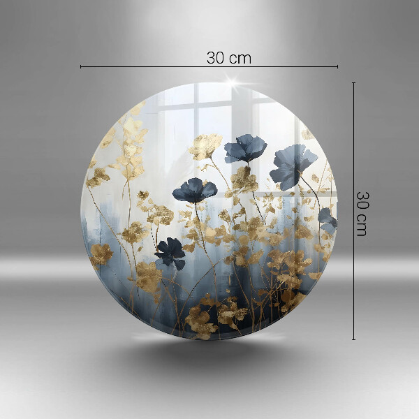 Tábua de cortar de vidro Flores azuis e douradas